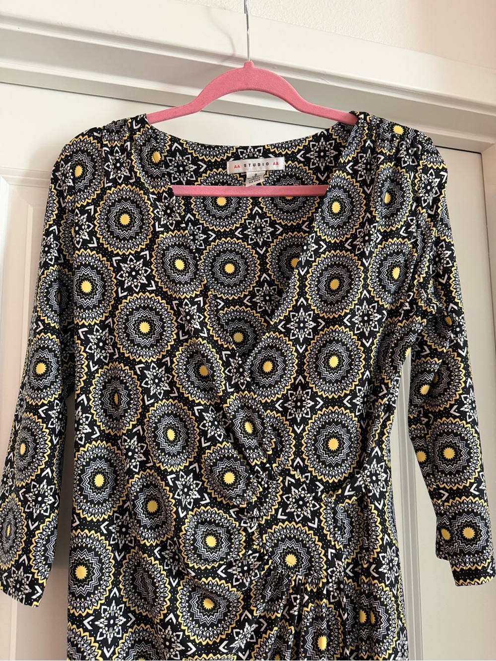 Aa Studio Black Dress with Yellow Medallion Print